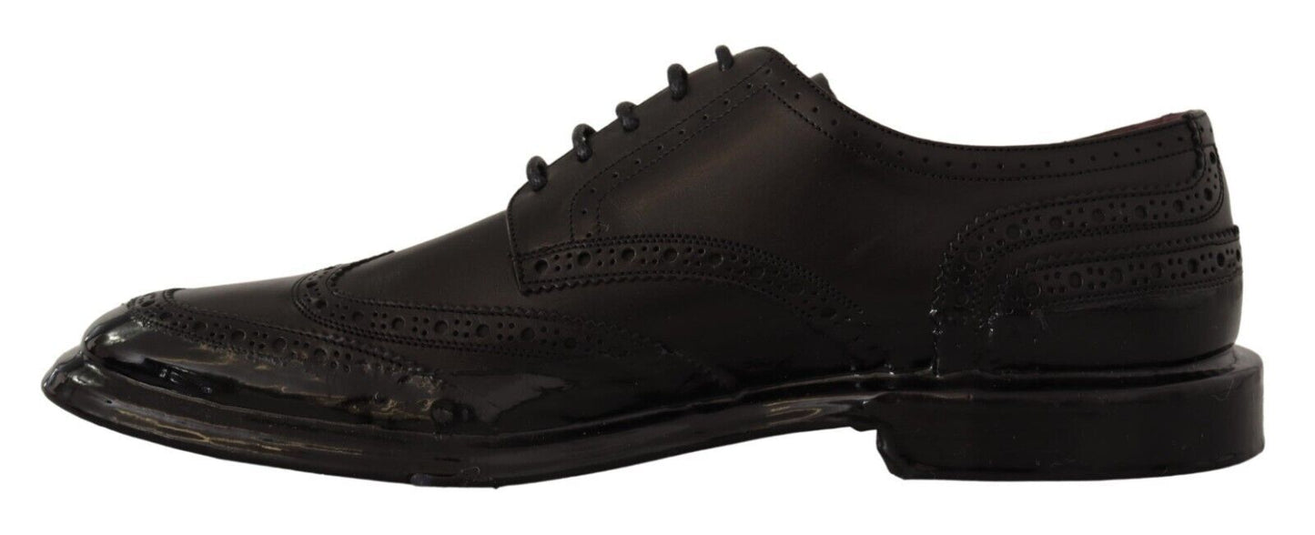 Dolce &amp; Gabbana Black Leather Oxford Wingtip Formal Derby Shoes