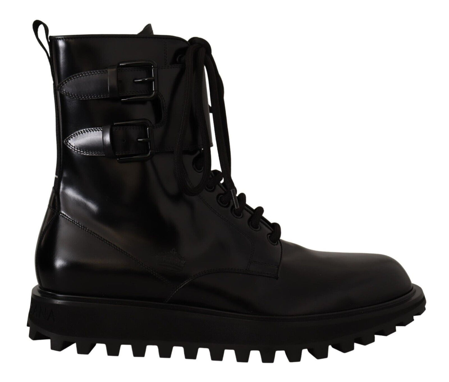 Dolce &amp; Gabbana Black Leather Combat Lace Up Mens Boots Shoes