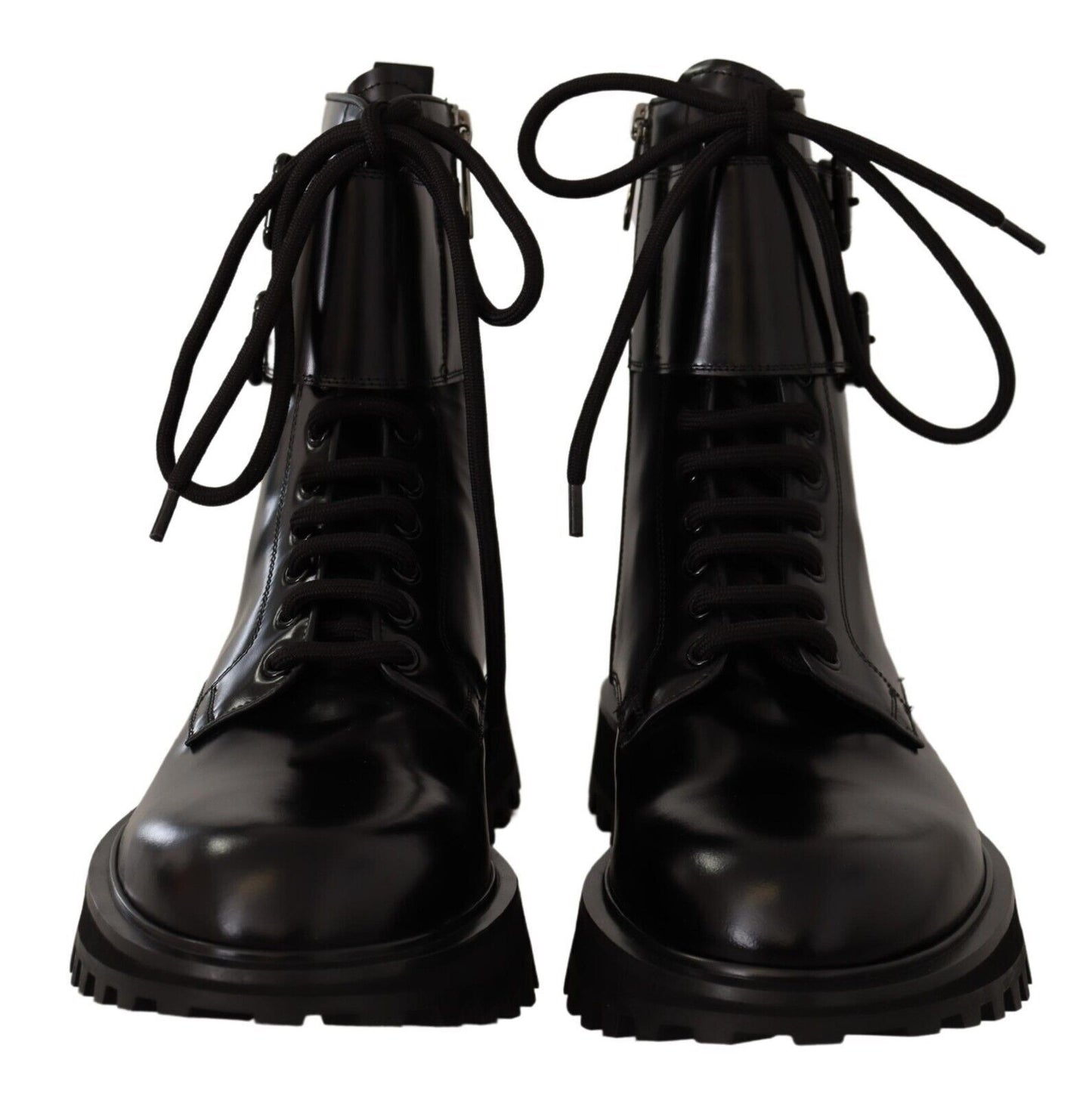 Dolce &amp; Gabbana Black Leather Combat Lace Up Mens Boots Shoes