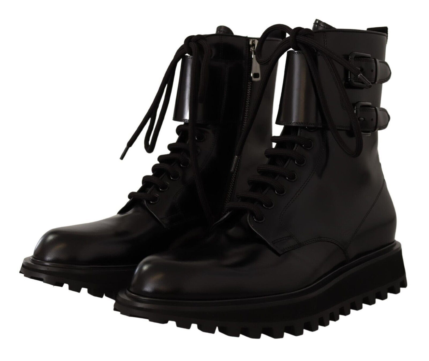 Dolce &amp; Gabbana Black Leather Combat Lace Up Mens Boots Shoes