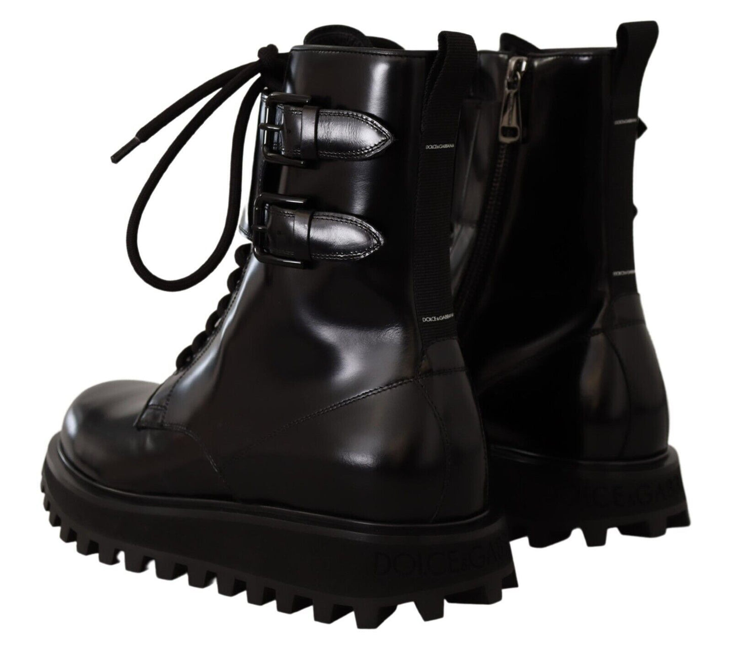 Dolce &amp; Gabbana Black Leather Combat Lace Up Mens Boots Shoes