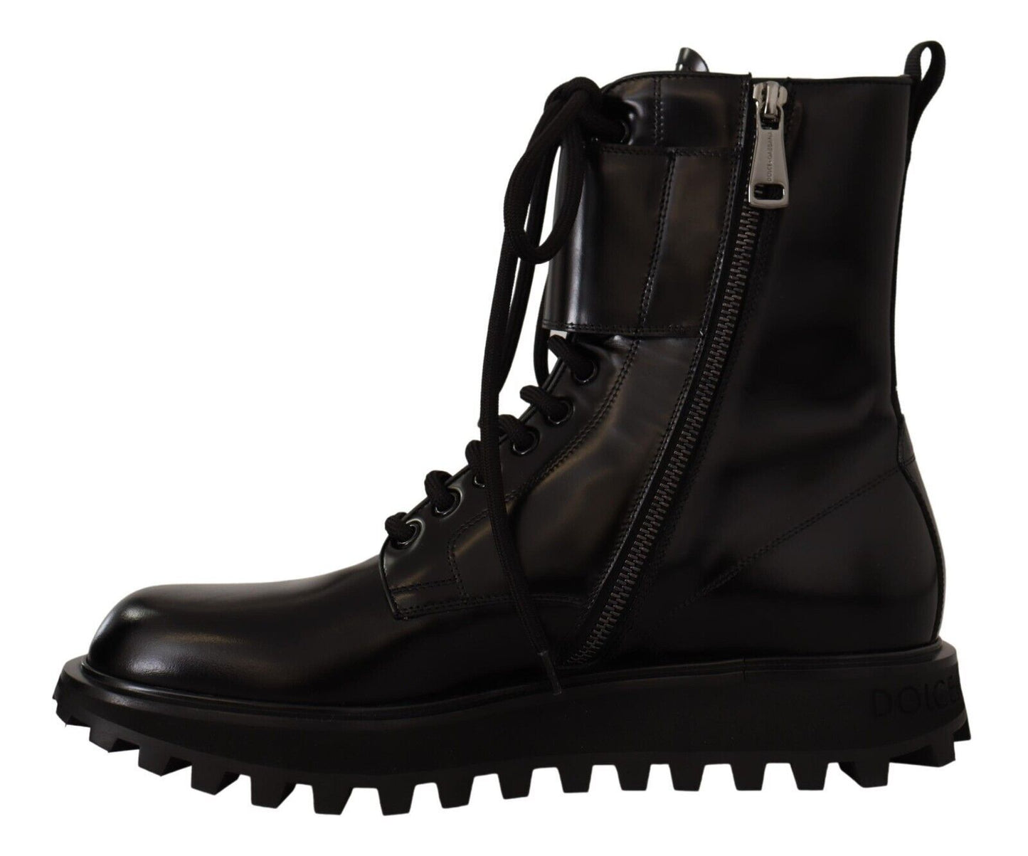 Dolce &amp; Gabbana Black Leather Combat Lace Up Mens Boots Shoes