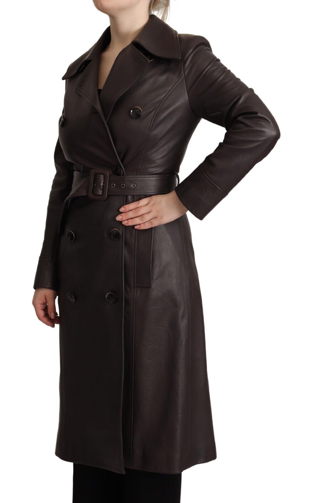 Dolce &amp; Gabbana Dark Brown Leather Long Sleeves Belted Jacket