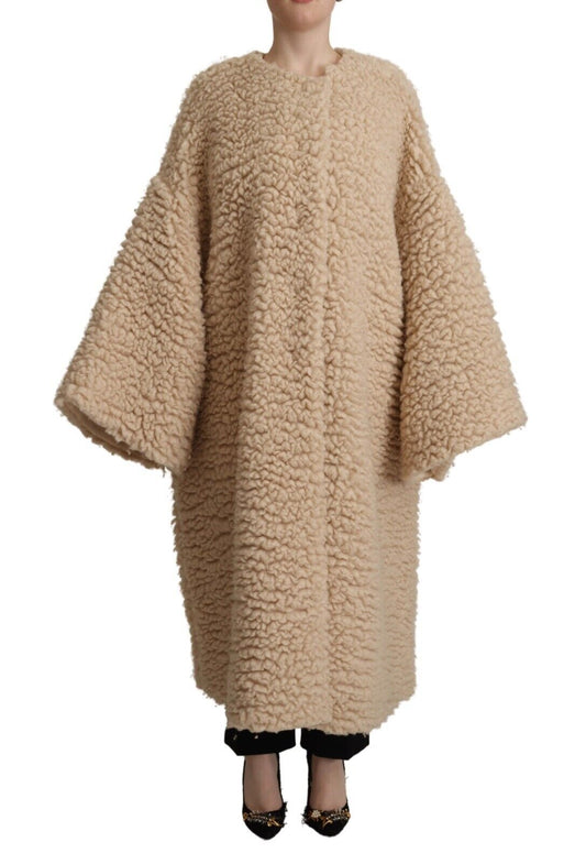 Dolce &amp; Gabbana Beige Cashmere Wool Faux Fur Coat Jacket