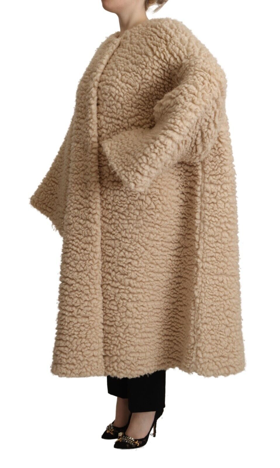 Dolce &amp; Gabbana Beige Cashmere Wool Faux Fur Coat Jacket