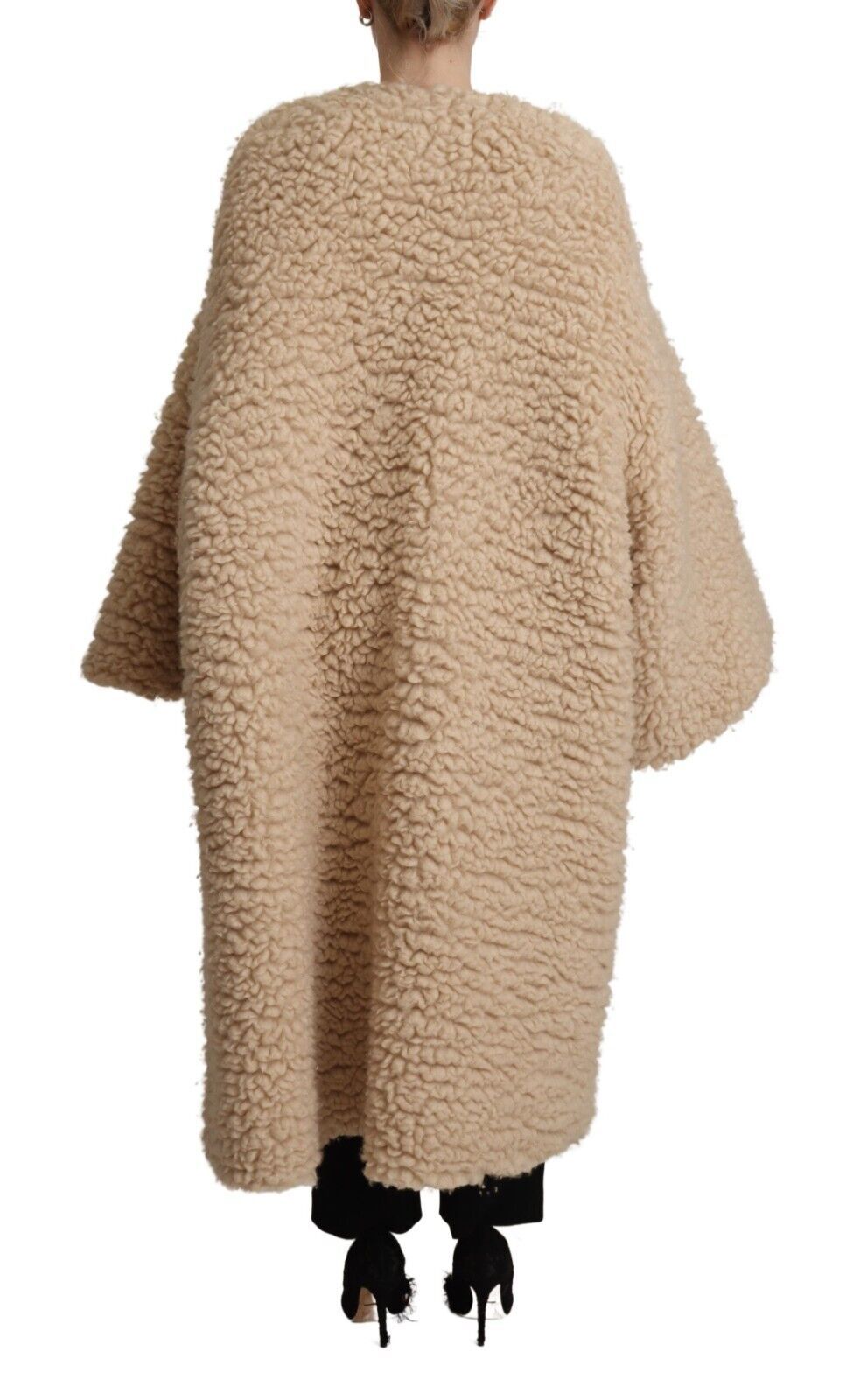 Dolce &amp; Gabbana Beige Cashmere Wool Faux Fur Coat Jacket