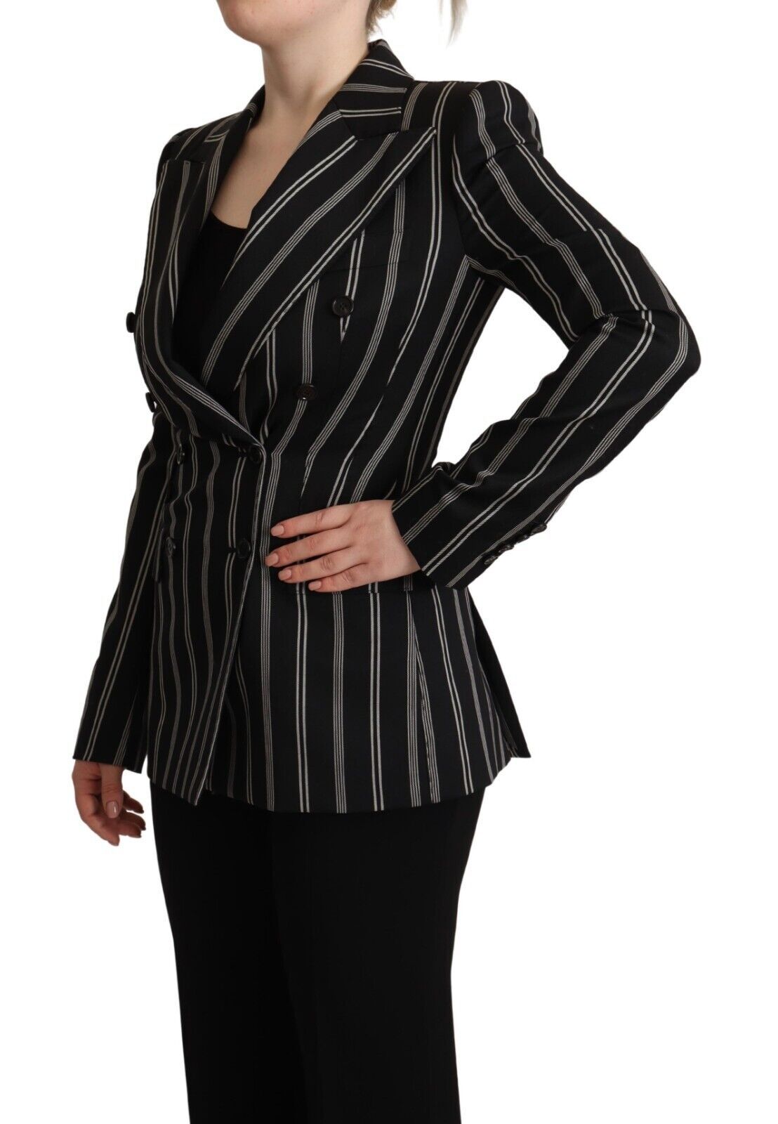 Dolce &amp; Gabbana Black White Stripes Wool Long Sleeves Jacket