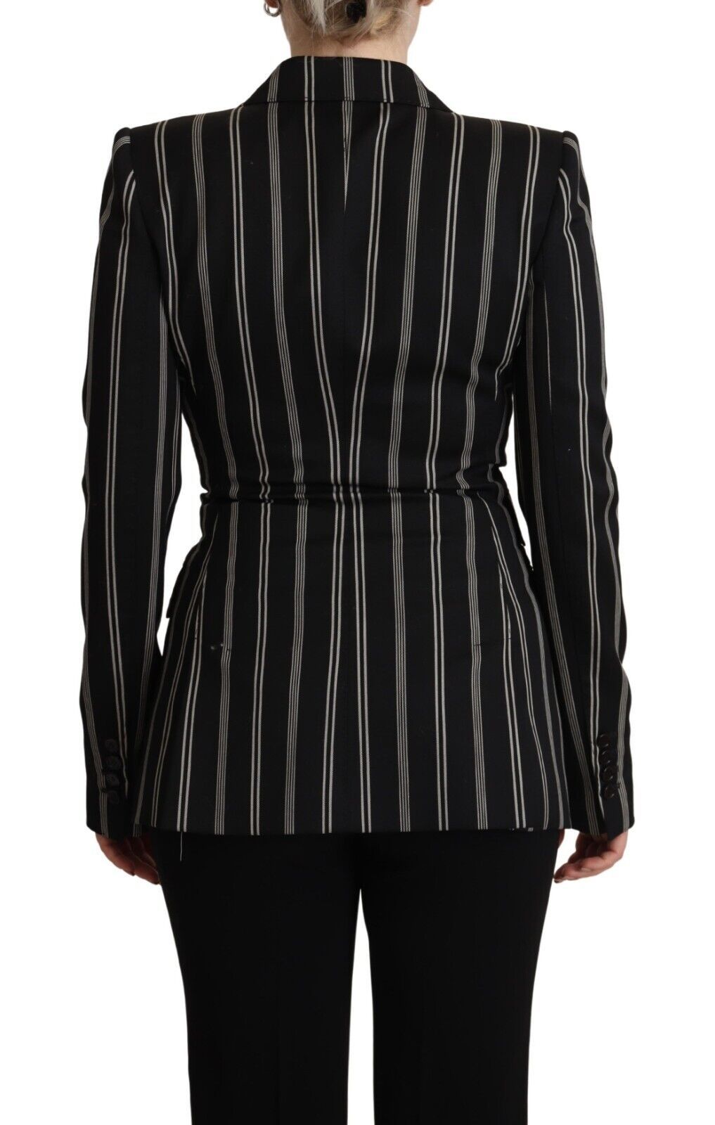 Dolce &amp; Gabbana Black White Stripes Wool Long Sleeves Jacket