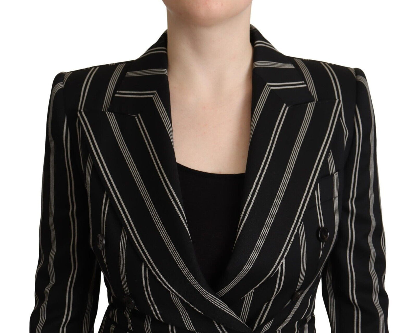 Dolce &amp; Gabbana Black White Stripes Wool Long Sleeves Jacket