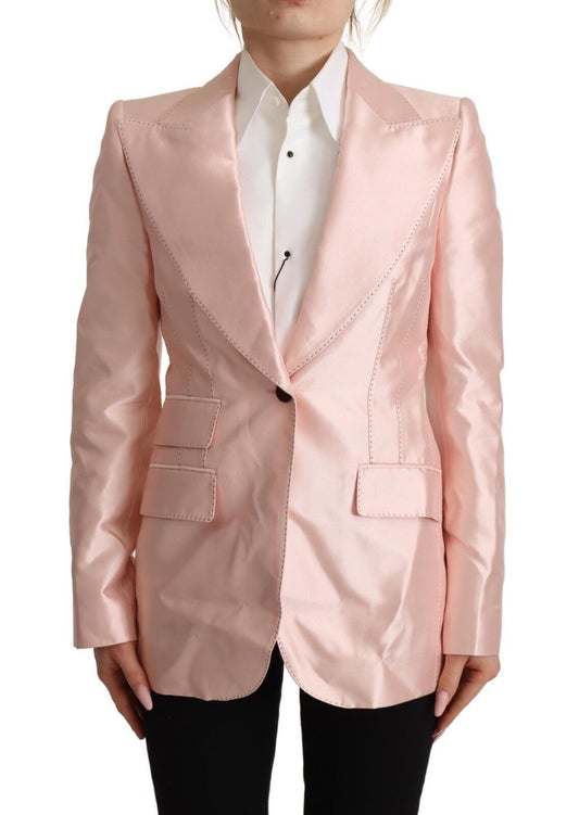 Dolce &amp; Gabbana Pink Satin Long Sleeves Blazer Coat Jacket