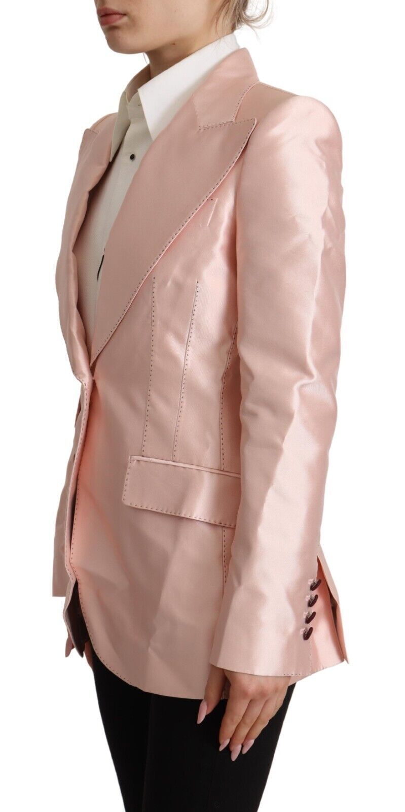 Dolce &amp; Gabbana Pink Satin Long Sleeves Blazer Coat Jacket