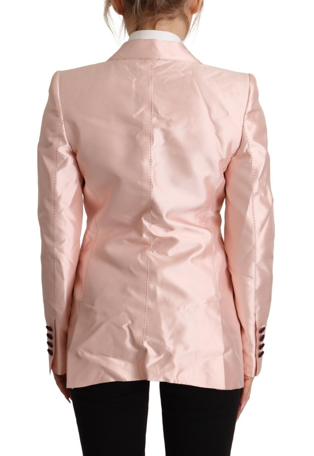 Dolce &amp; Gabbana Pink Satin Long Sleeves Blazer Coat Jacket