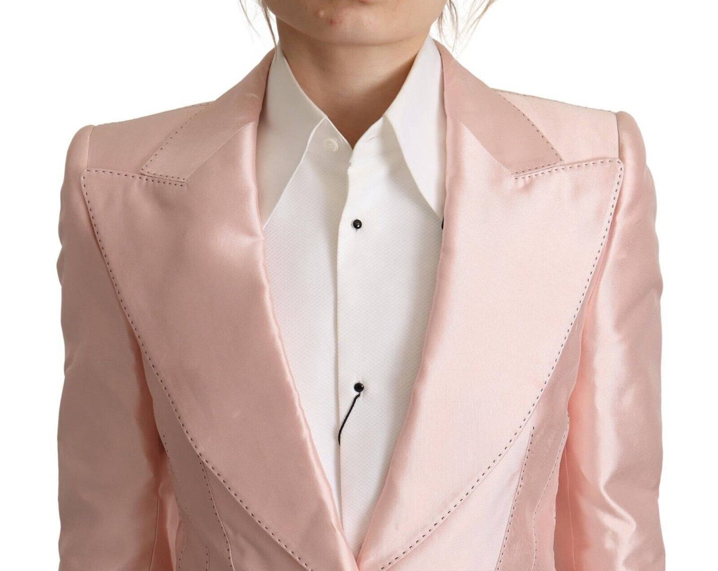 Dolce &amp; Gabbana Pink Satin Long Sleeves Blazer Coat Jacket