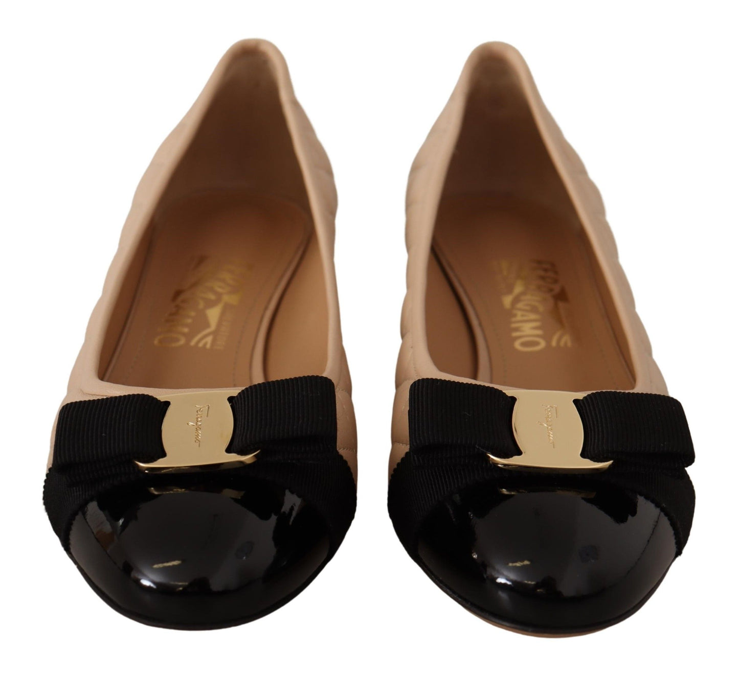 Salvatore Ferragamo Beige at Black Nappa Leather Pumps Shoes