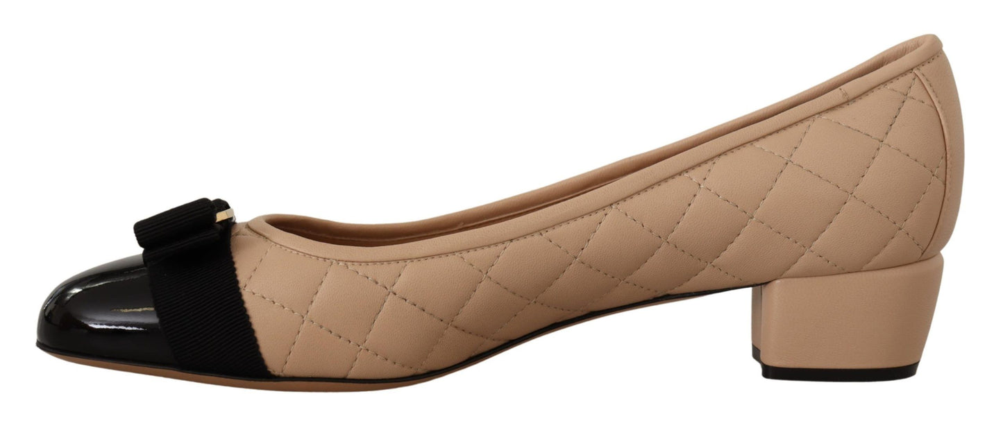 Salvatore Ferragamo Beige at Black Nappa Leather Pumps Shoes