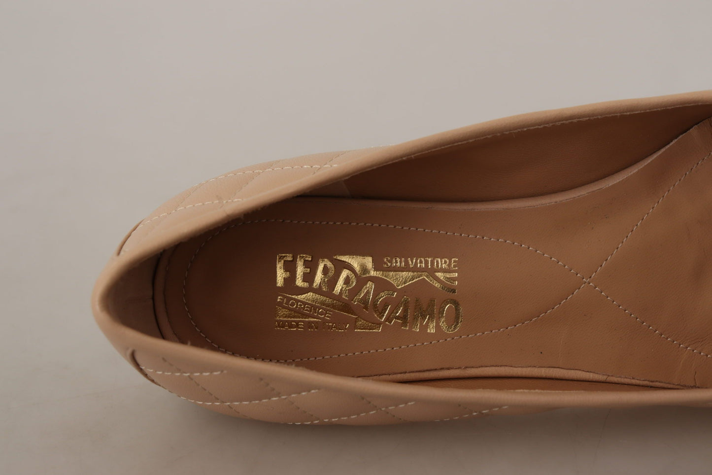 Salvatore Ferragamo Beige at Black Nappa Leather Ballet Flat Shoes