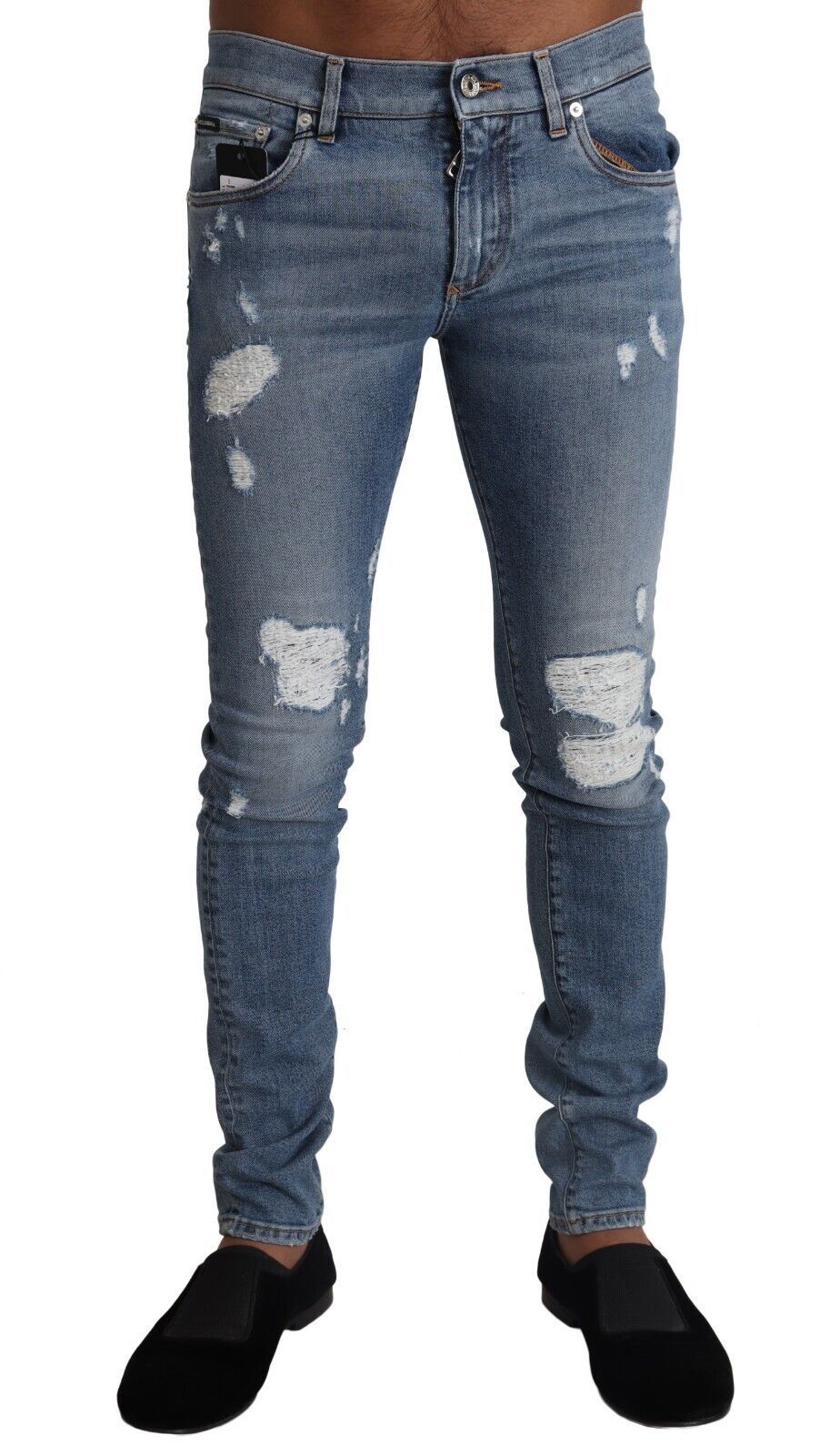 Dolce &amp; Gabbana Light Blue Tattered Cotton Denim Skinny Jeans