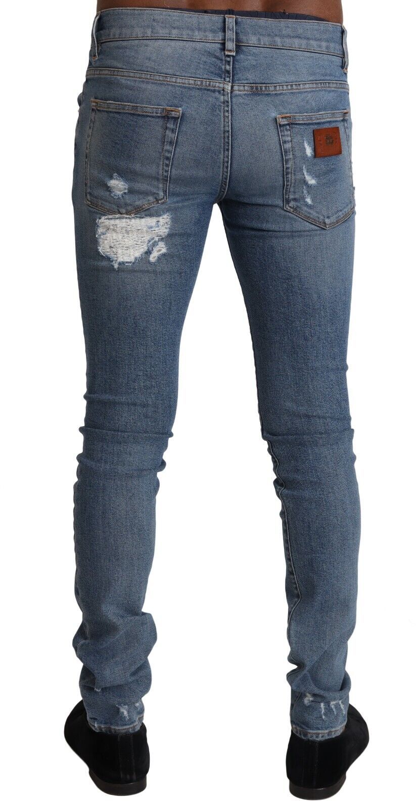 Dolce &amp; Gabbana Light Blue Tattered Cotton Denim Skinny Jeans