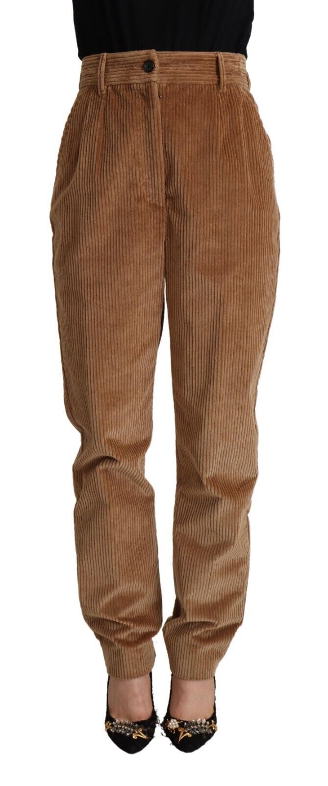 Dolce &amp; Gabbana Brown Cotton Corduroy High Waist Skinny Pants