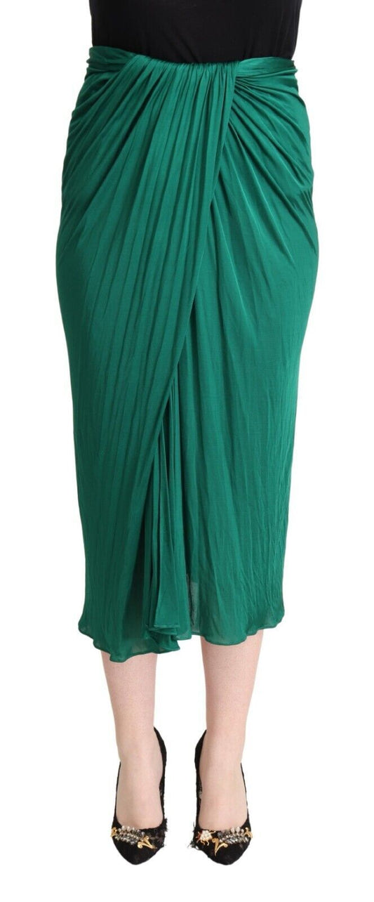 Dolce &amp; Gabbana Dark Green High Waist Midi Pencil Cut Pleated Skirt