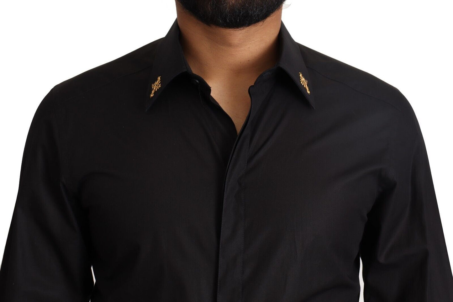 Dolce &amp; Gabbana Black GOLD Cotton Crystal Cross Slim Shirt