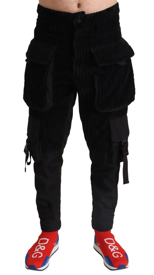 Dolce &amp; Gabbana Black Cotton Skinny Corduroy Cargo Pants