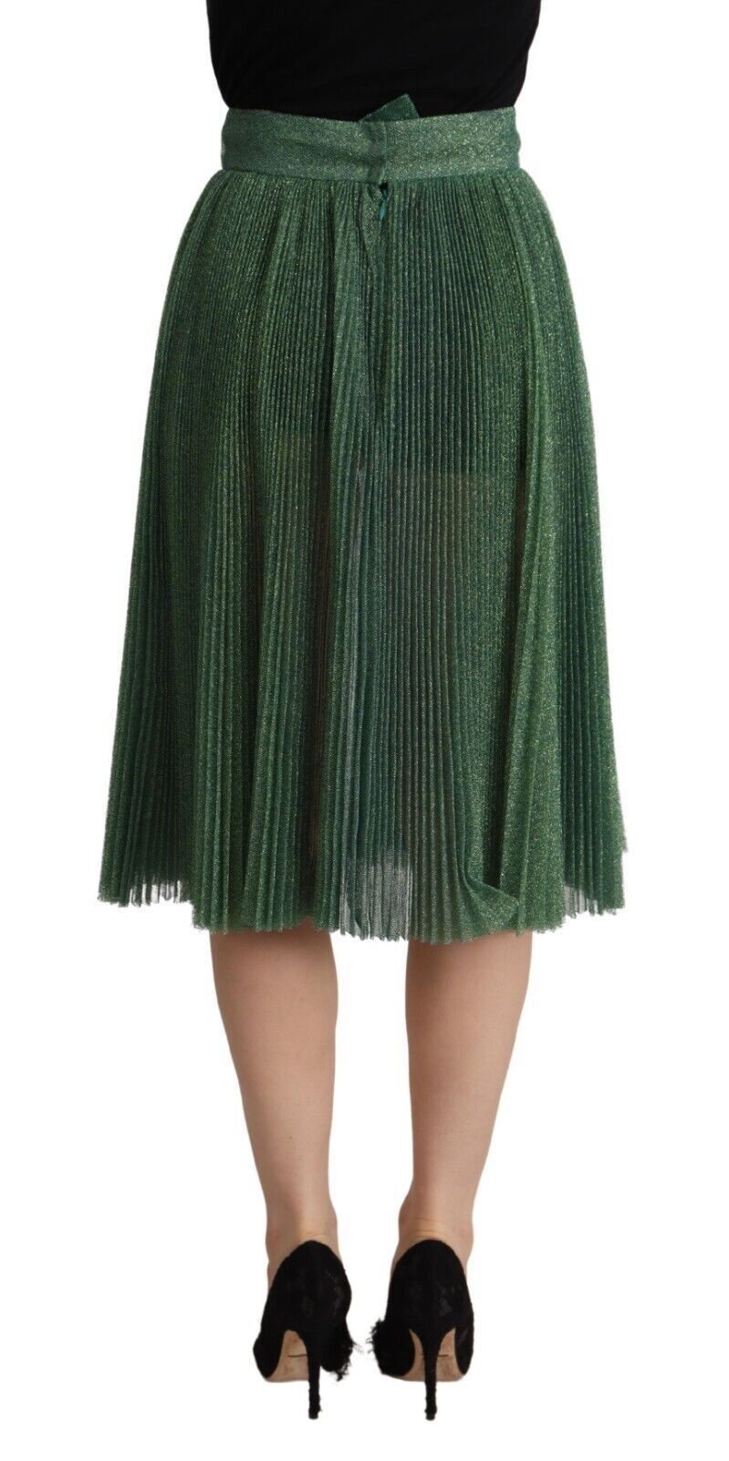 Dolce &amp; Gabbana Metallic Green High Waist A-line Pleated Skirt