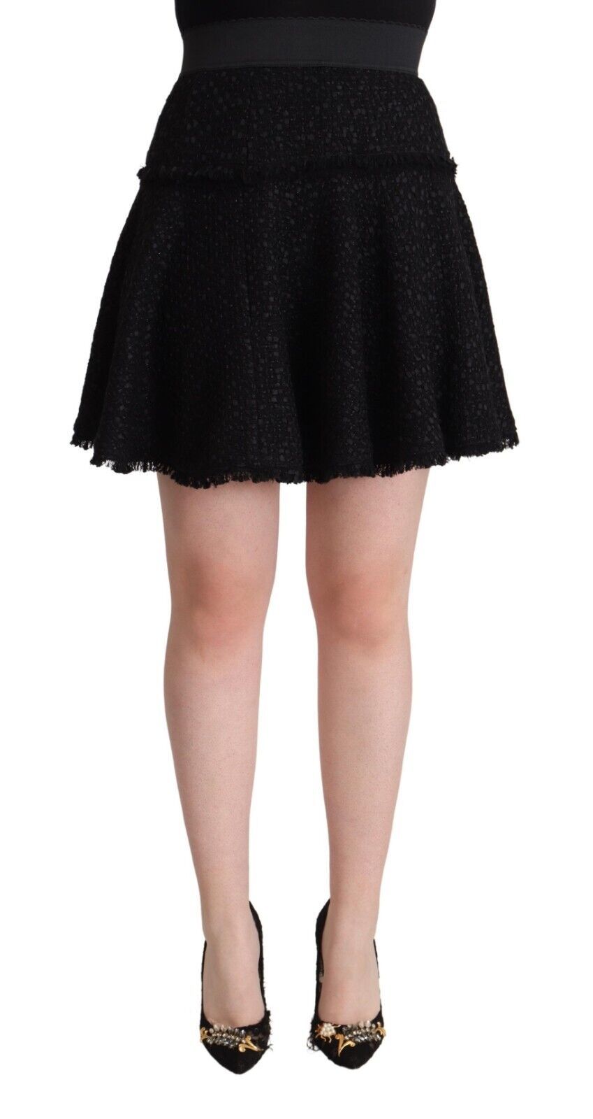 Dolce &amp; Gabbana Black Knitted Nylon High Waist Mini A-line Skirt