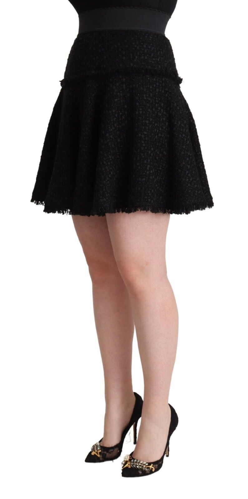 Dolce &amp; Gabbana Black Knitted Nylon High Waist Mini A-line Skirt