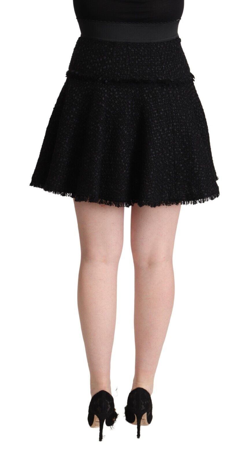 Dolce &amp; Gabbana Black Knitted Nylon High Waist Mini A-line Skirt