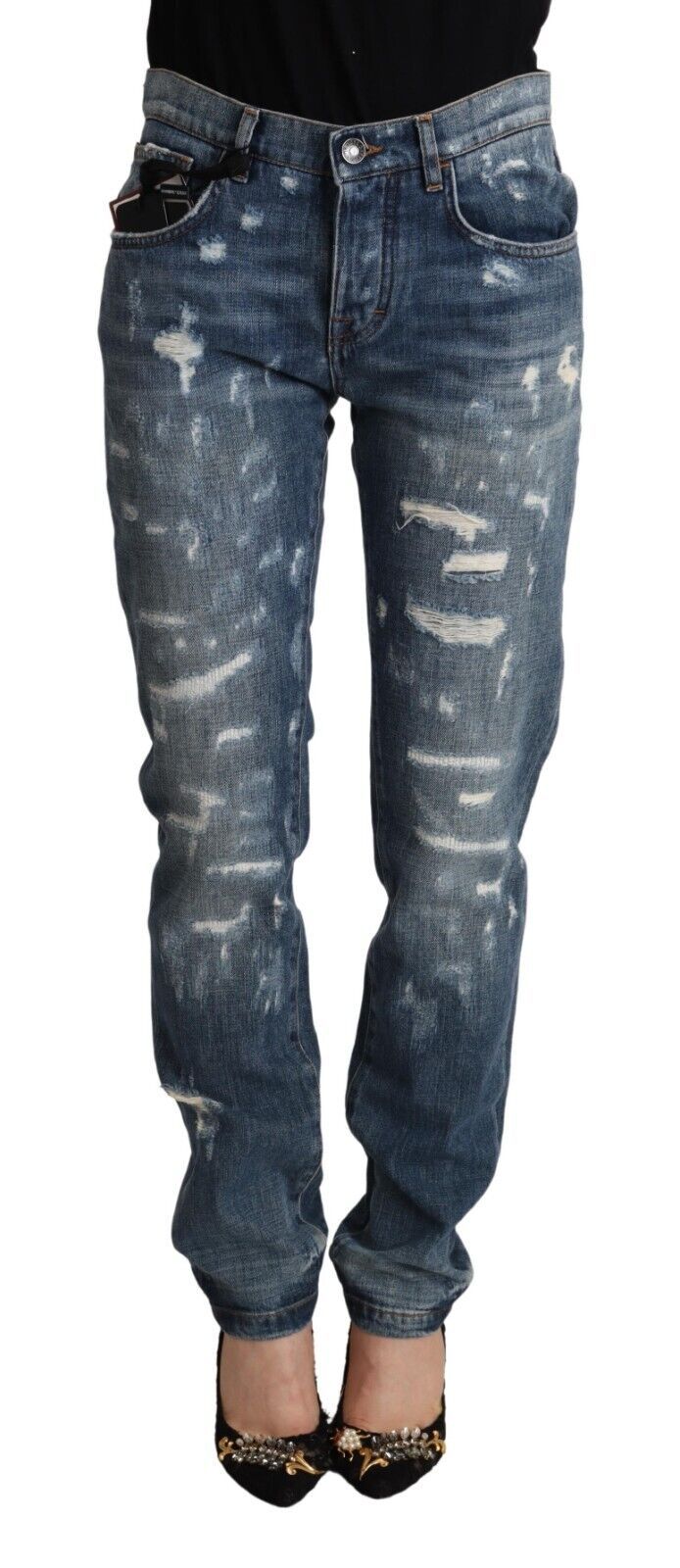 Dolce &amp; Gabbana Blue Distressed Denim BOYFRIEND Röhrenjeans