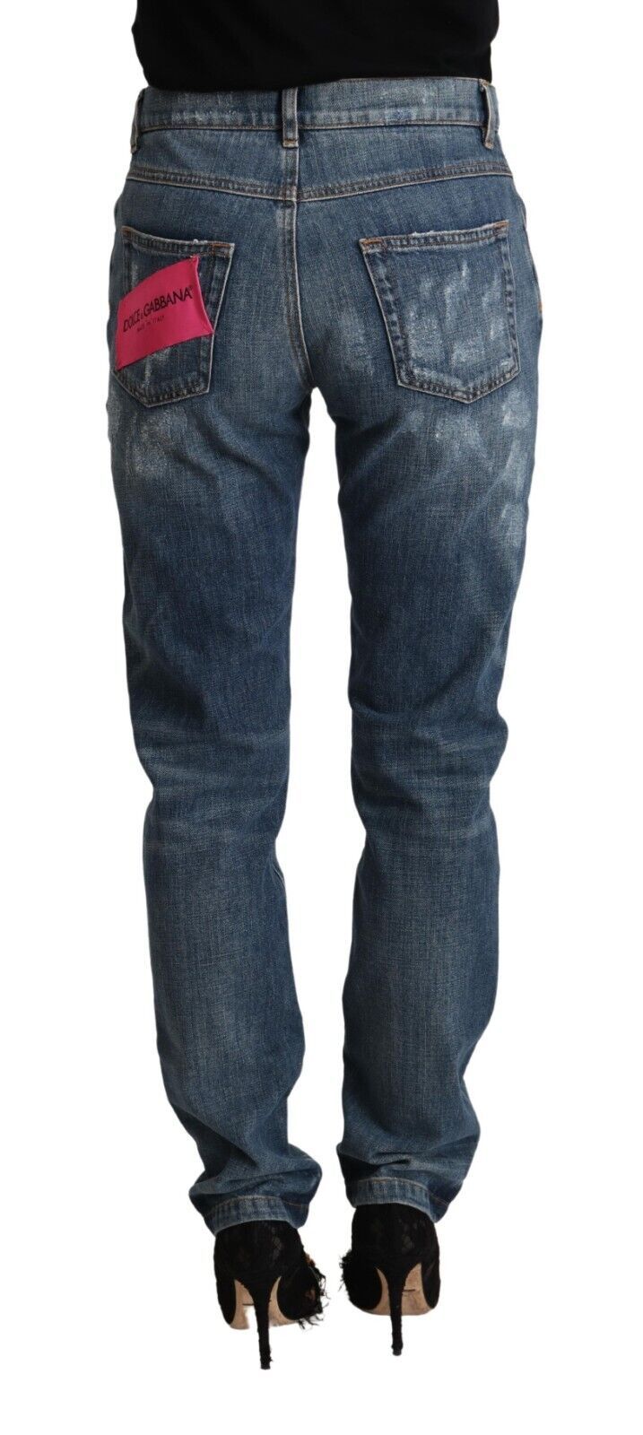 Dolce &amp; Gabbana Blue Distressed Denim BOYFRIEND Röhrenjeans