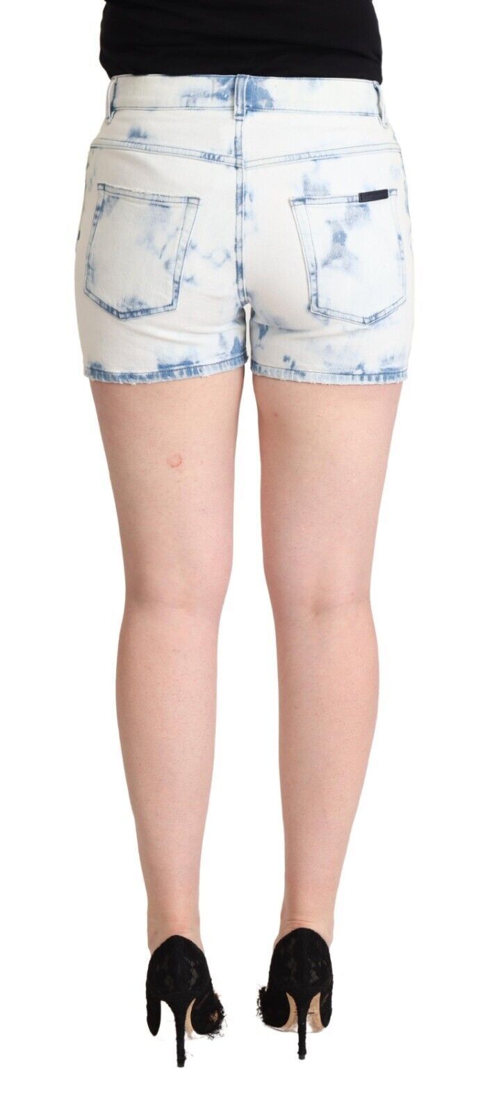 Dolce &amp; Gabbana White Blue Dye Cotton Mid Waist Denim Shorts