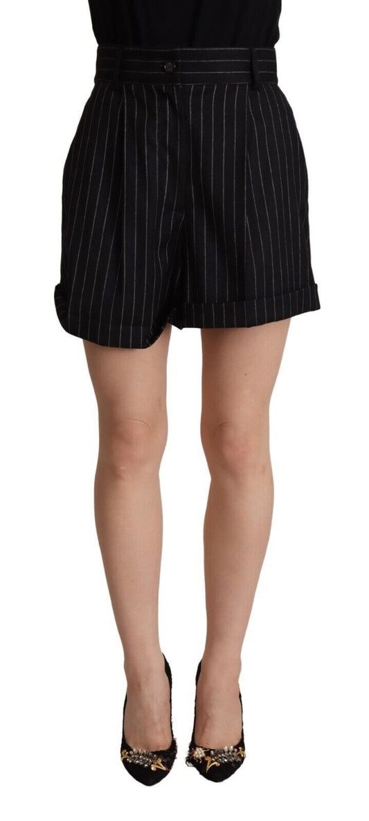 Dolce &amp; Gabbana Black Stripes Wool High Waist Trouser Bermuda Shorts