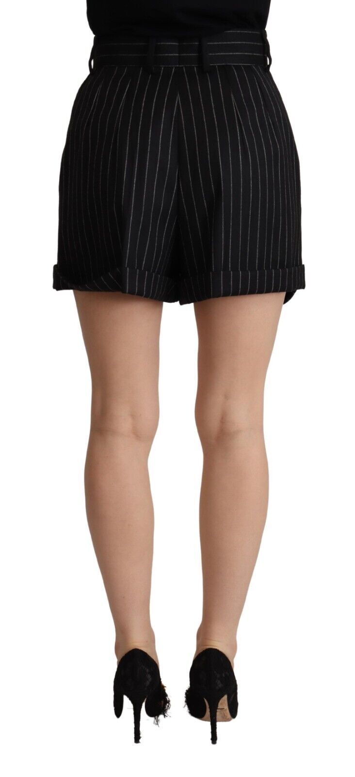 Dolce &amp; Gabbana Black Stripes Wool High Waist Trouser Bermuda Shorts