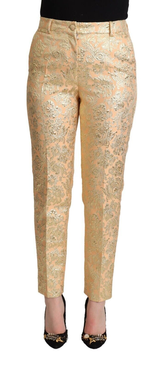 Dolce &amp; Gabbana Pink Floral Brocade High Waist Trouser Tapered Pants