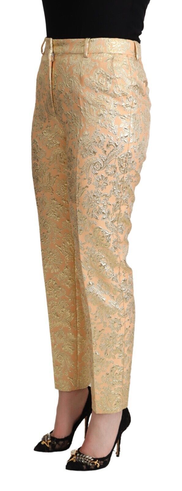 Dolce &amp; Gabbana Pink Floral Brocade High Waist Trouser Tapered Pants