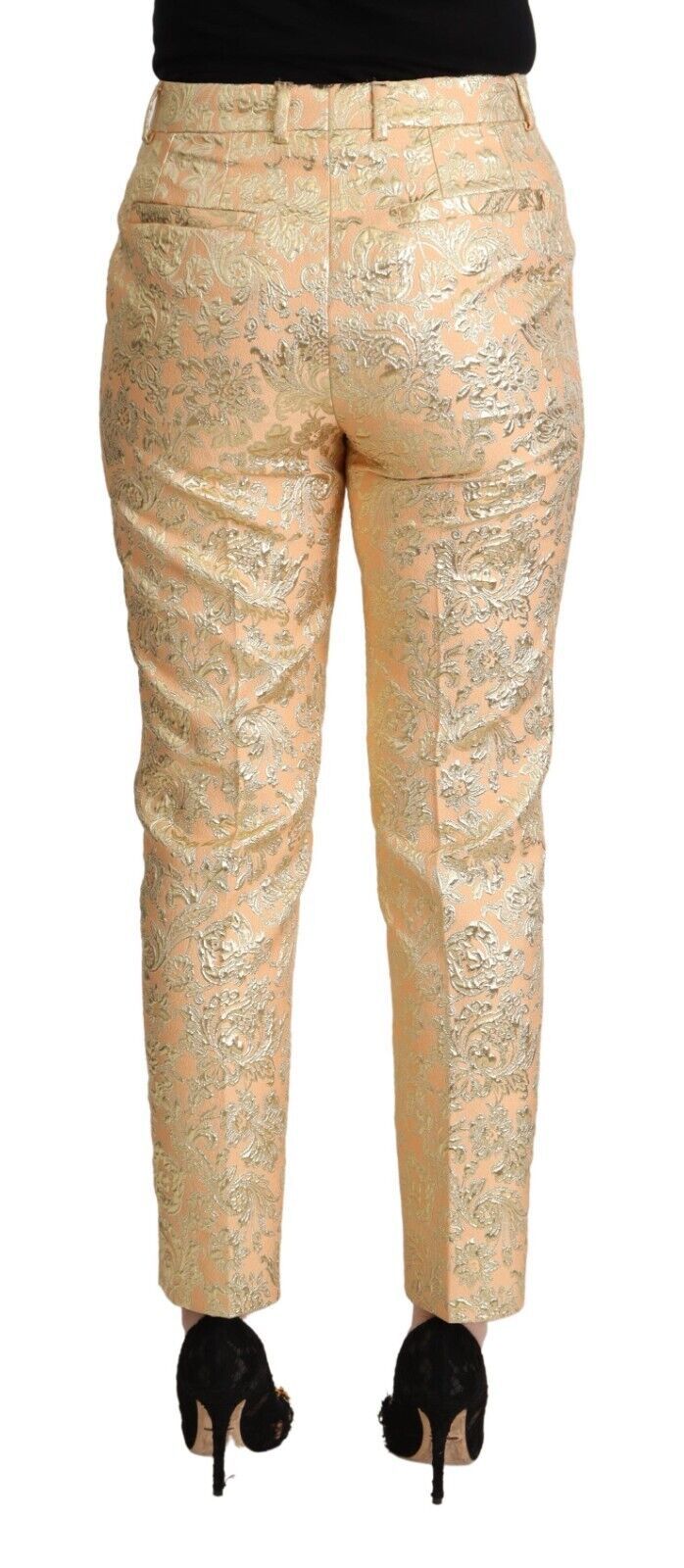 Dolce &amp; Gabbana Pink Floral Brocade High Waist Trouser Tapered Pants