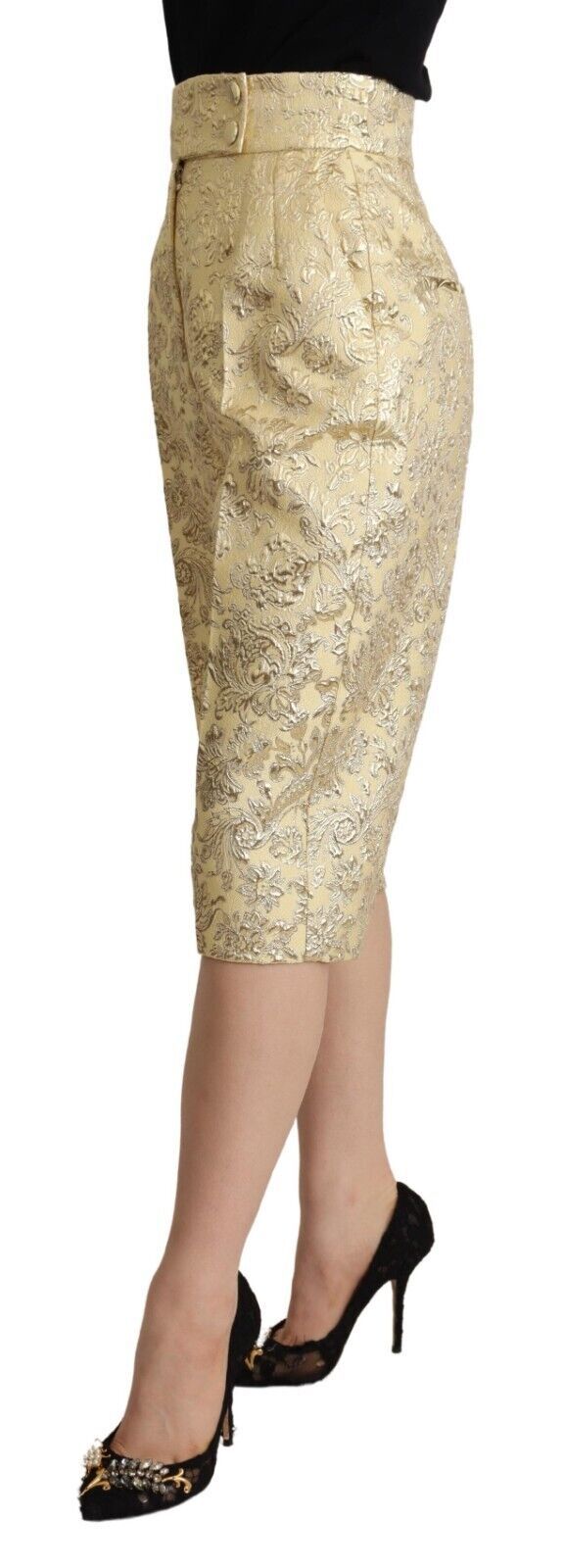 Dolce &amp; Gabbana Beige Floral Brocade High Waist Trouser Cropped Pants