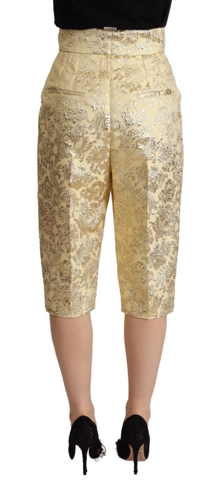 Dolce &amp; Gabbana Beige Floral Brocade High Waist Trouser Cropped Pants