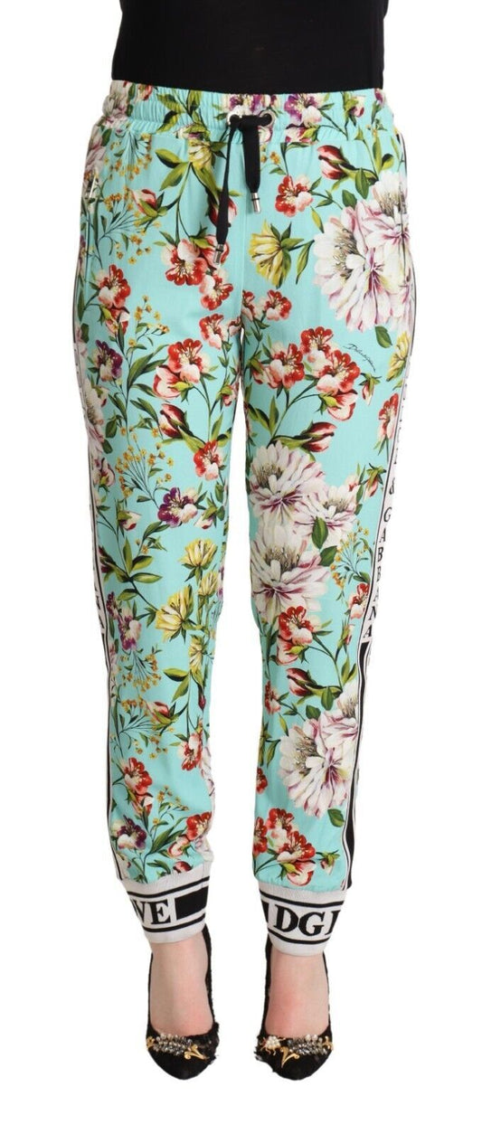 Dolce &amp; Gabbana Green Floral Print Mid Waist Trouser Jogger Pants