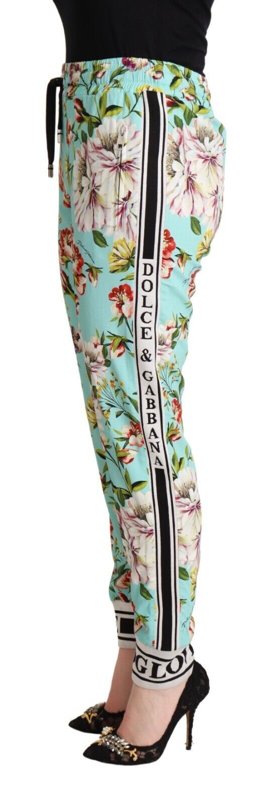 Dolce &amp; Gabbana Green Floral Print Mid Waist Trouser Jogger Pants