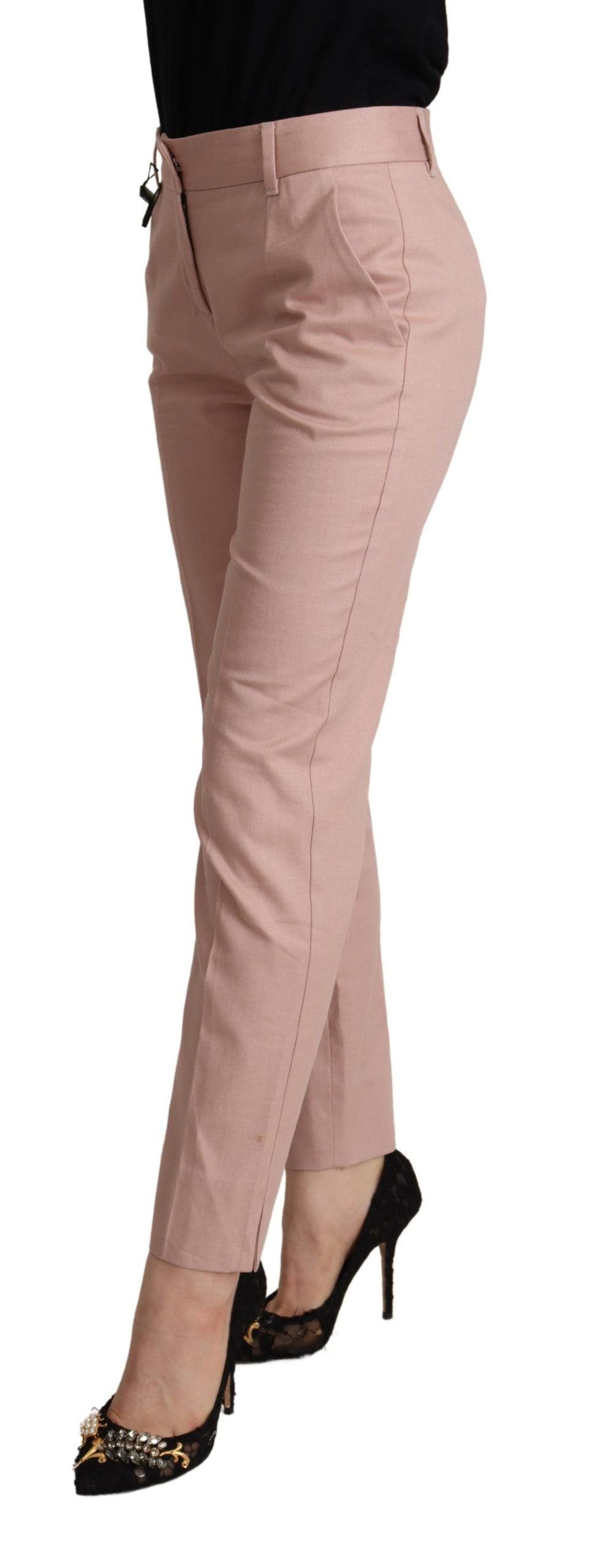 Dolce &amp; Gabbana Pink Cotton Mid Waist Trouser Tapered Pants