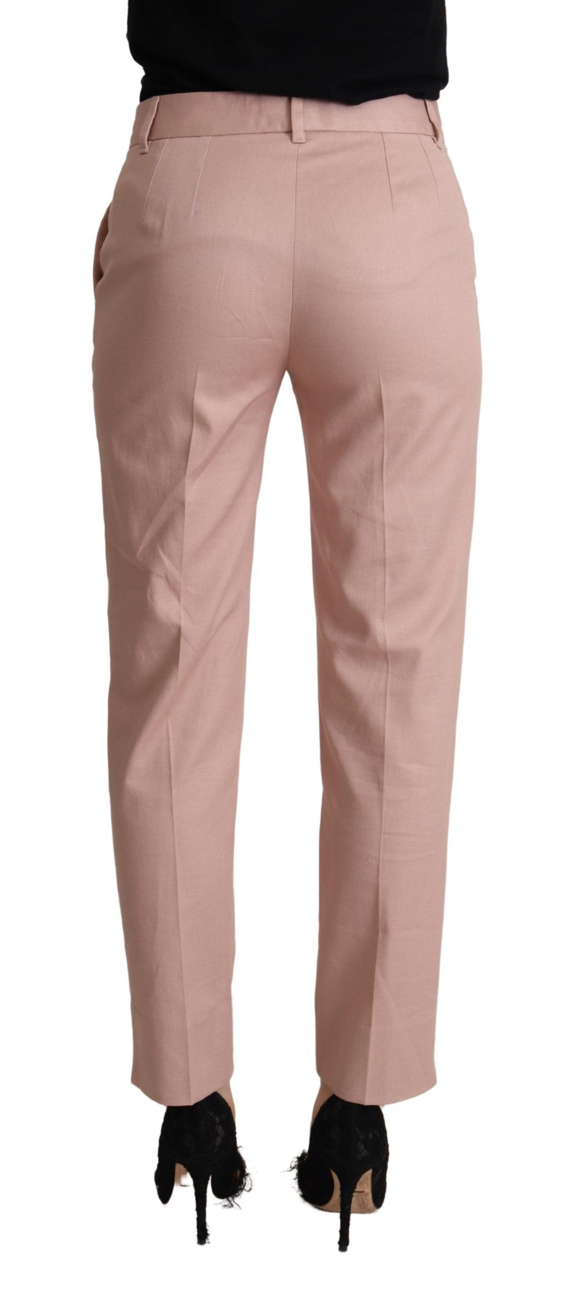 Dolce &amp; Gabbana Pink Cotton Mid Waist Trouser Tapered Pants