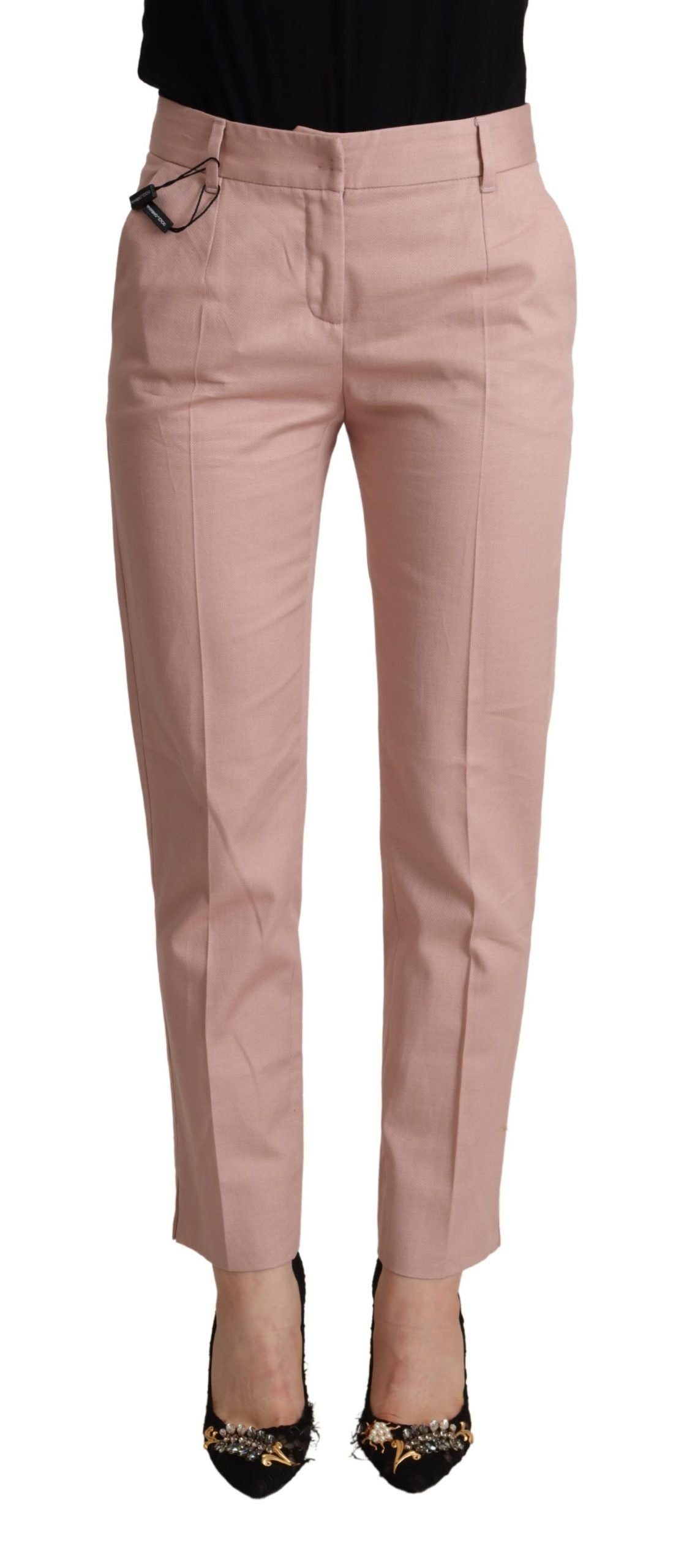 Dolce &amp; Gabbana Pink Cotton Mid Waist Trouser Tapered Pants