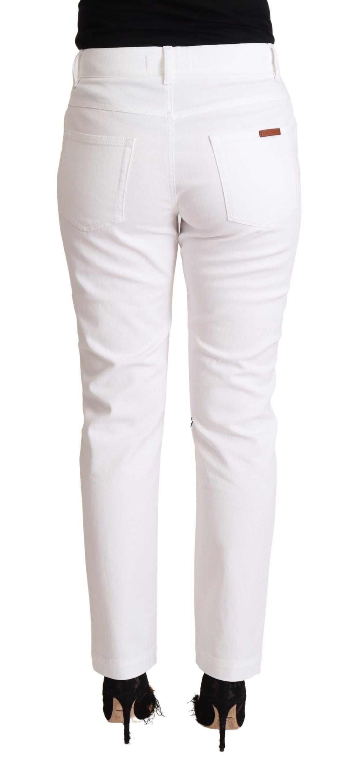 Dolce &amp; Gabbana White Cotton Mid Waist Denim Tapered Jeans