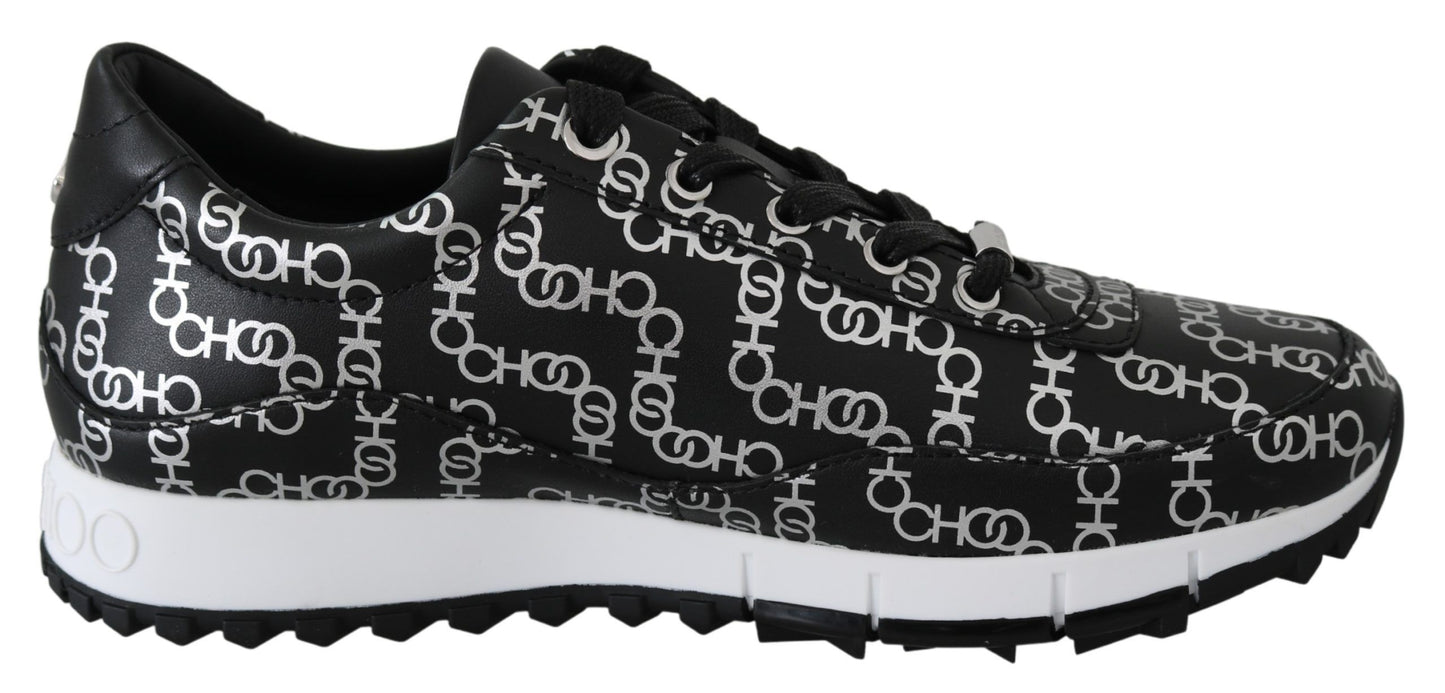 Jimmy Choo Black at Silver Leather Monza Sneakers