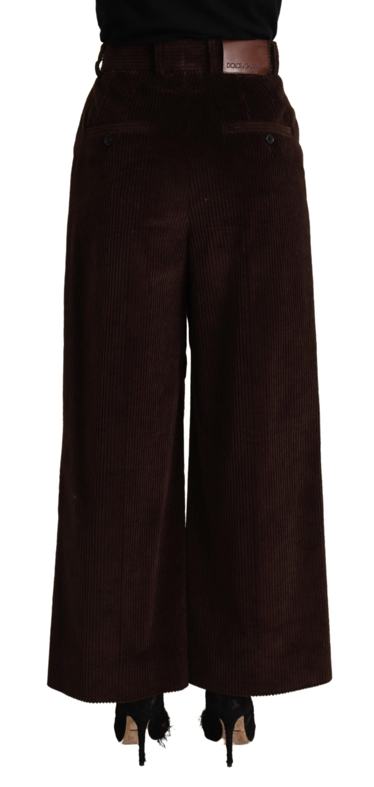 Dolce &amp; Gabbana Black Cotton High Waist Trouser Wide Leg Pantalon