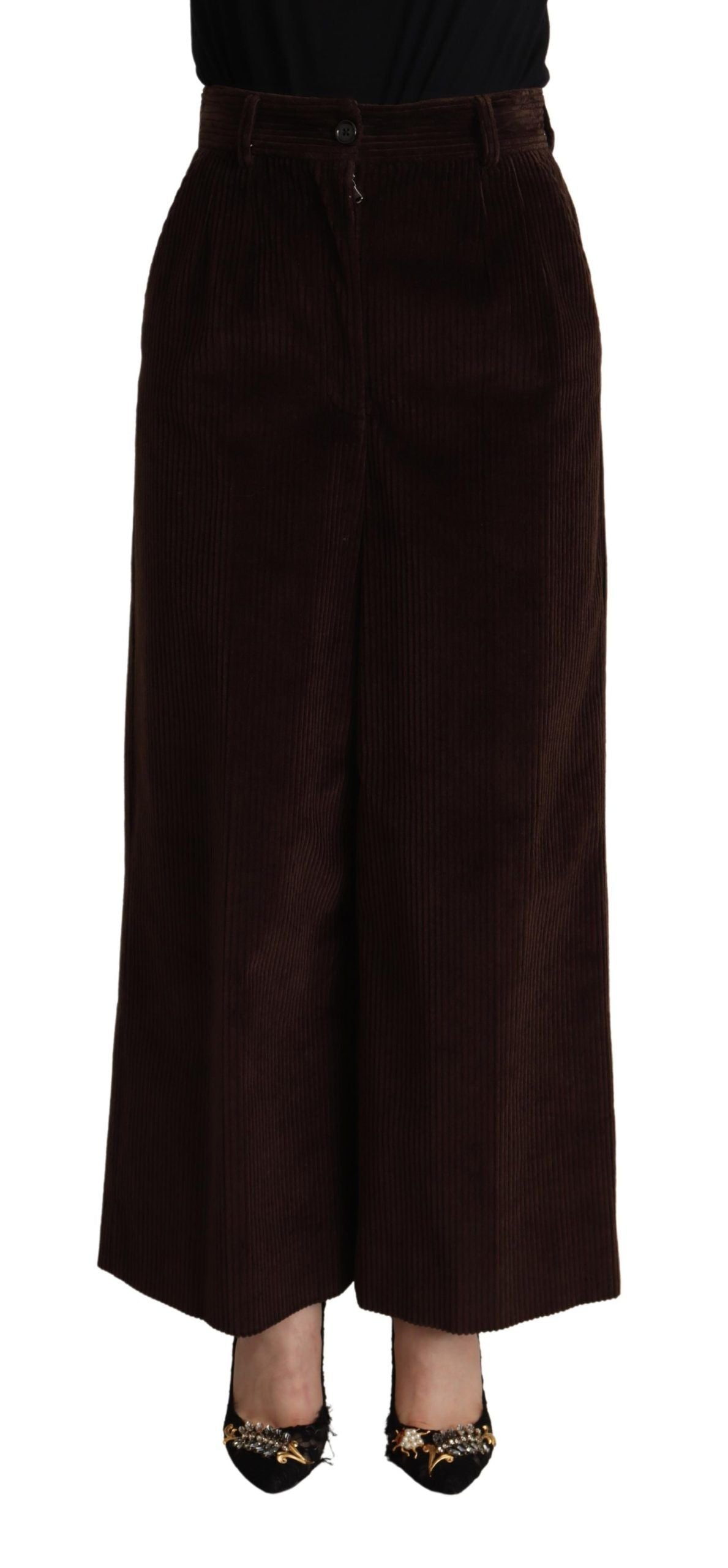 Dolce &amp; Gabbana Black Cotton High Waist Trouser Wide Leg Pantalon