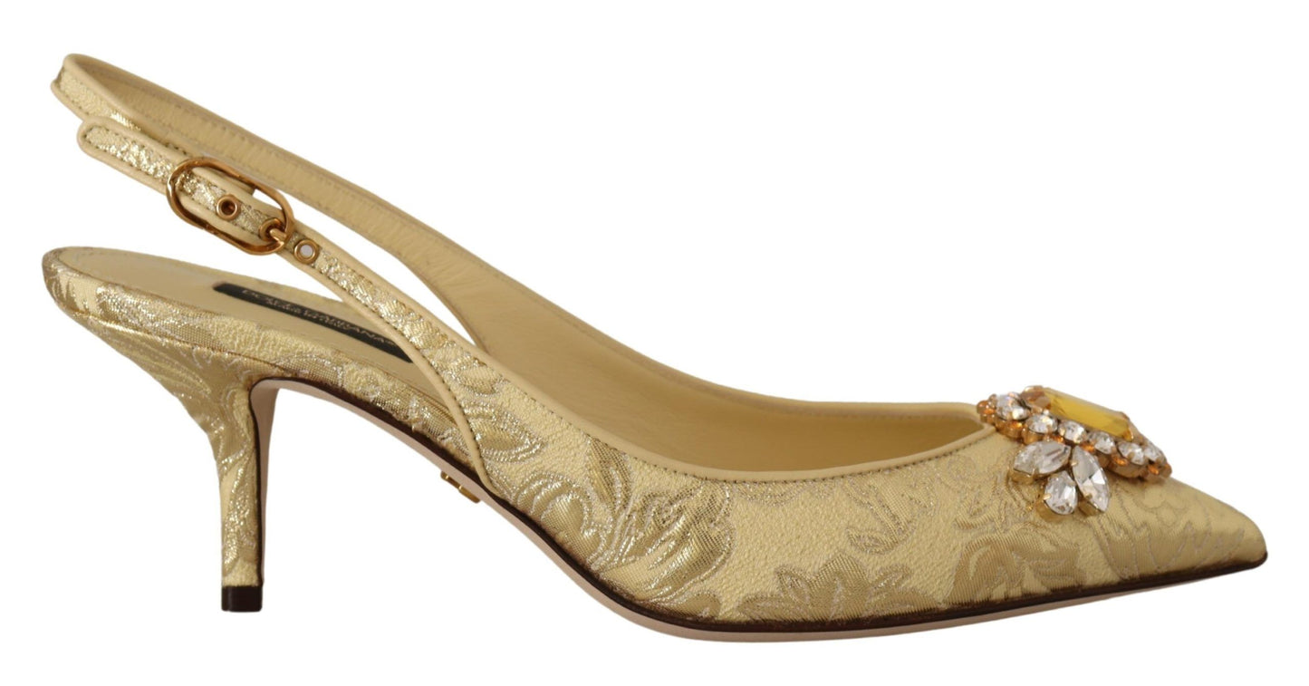 Dolce &amp; Gabbana Gold Crystal Slingbacks Pumps Heels Schuhe